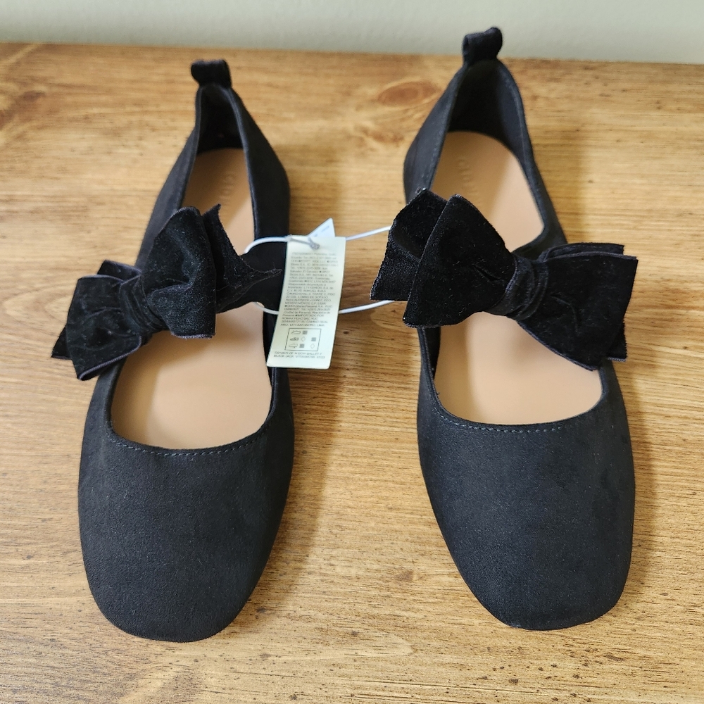 Old Navy Black Closed Toe Flats With Elastic Bow Strap 5Y Girl Women 7 - Picture 4 of 7